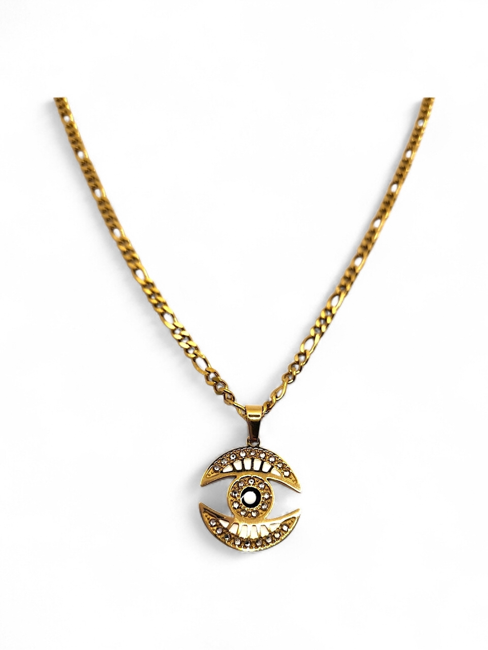 Gold Stainless Steel Crescent Eye Pendant Necklace - Women's Jewelry